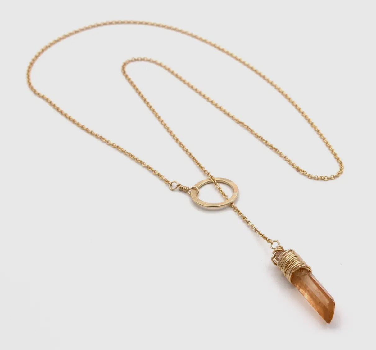 Peach quartz pendulum necklace
