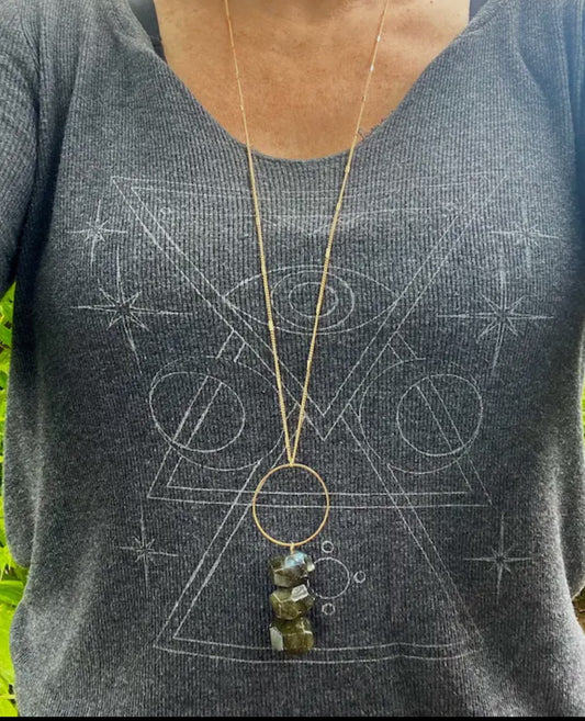 Labradorite triple orb pendant necklace