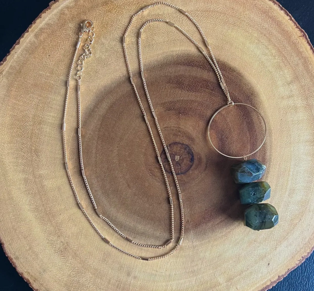 Labradorite￼ triple orb pendant necklace￼