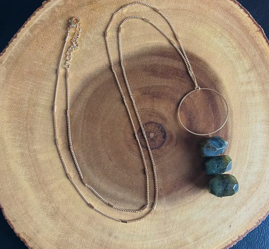 Labradorite￼ triple orb pendant necklace￼
