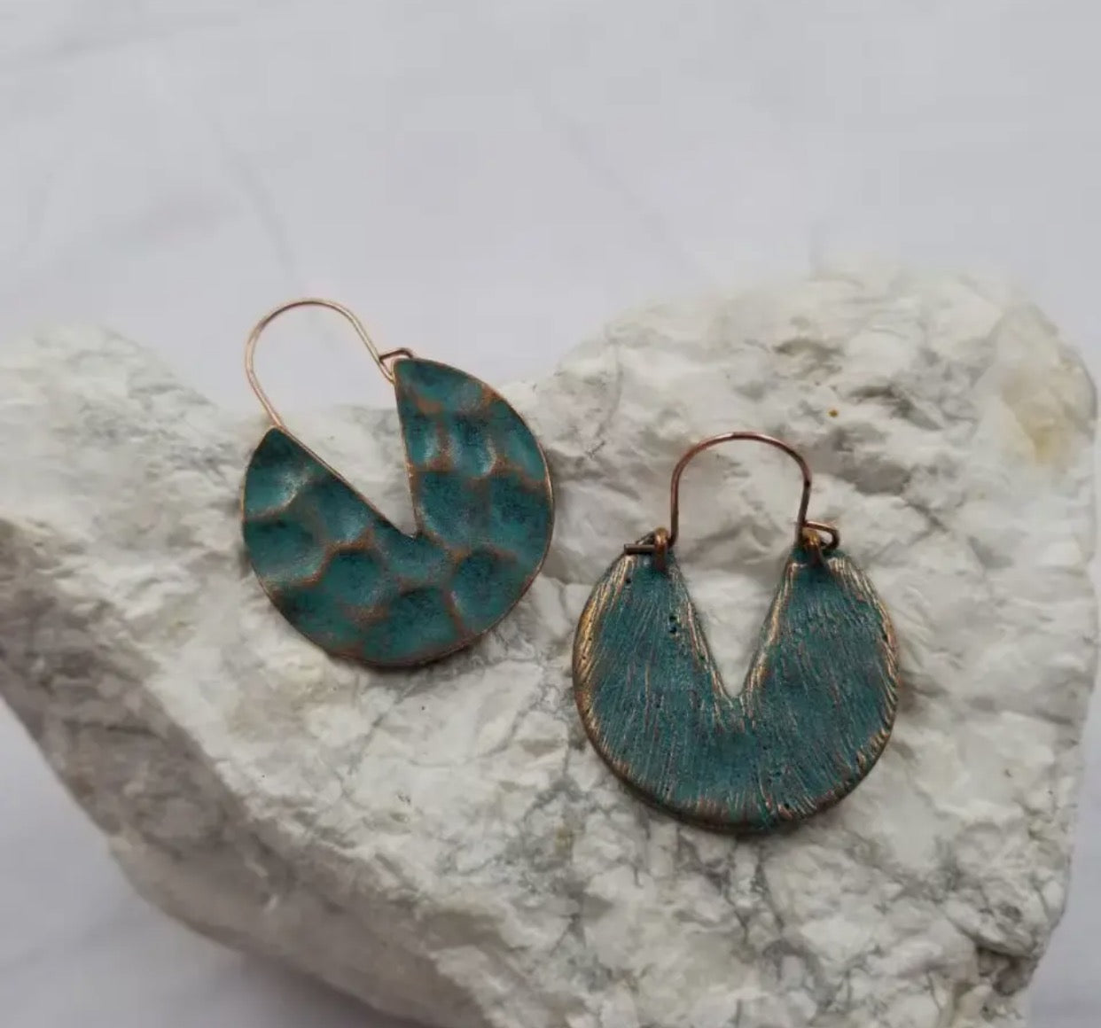 Hand crafted patina hoops