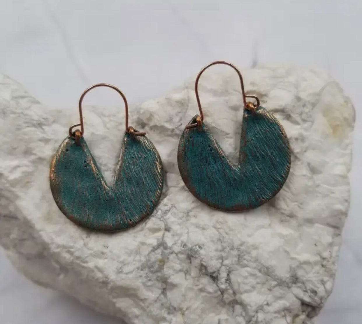 Hand crafted patina hoops